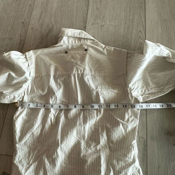 Free People White And Black Striped Button Up Tunic Long Sleeve Top Sz 2 - Picture 4 of 10